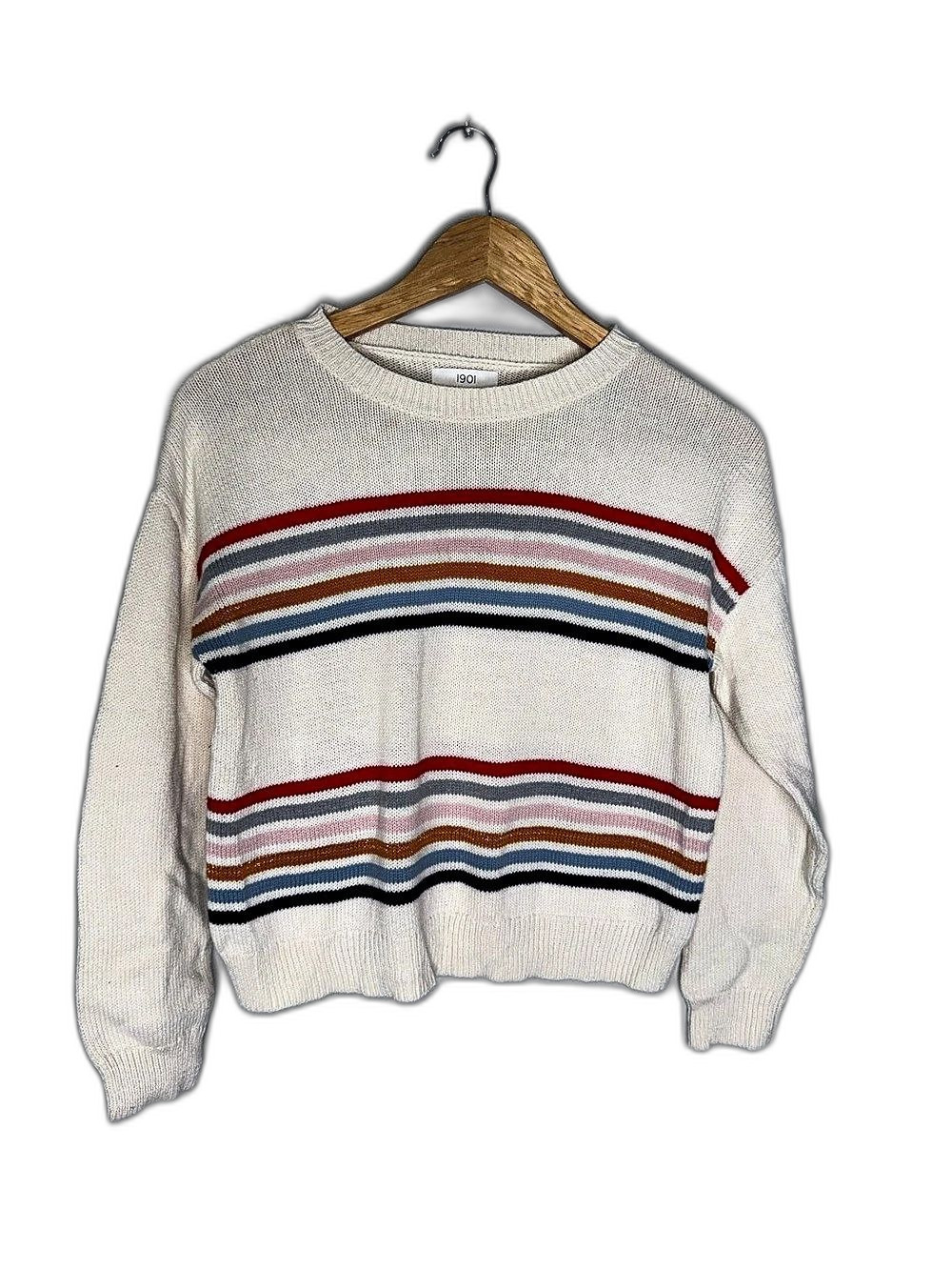 1901 Multicolor Striped Crewneck Sweater Girls Large 10/12 in Cream !